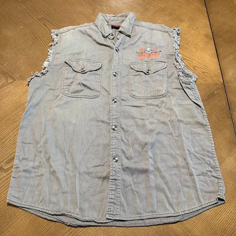 2011 Daytona Beach‎ Bike Week Denim Jean Cutoff Motorcycle Vest Shirt XL
